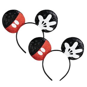 CHuangQi 2pcs Mouse Ears Headbands with Shiny Bow Double-sided Sequins Glitter Hair Accessories for Birthday Party Celebration (XC25#2)