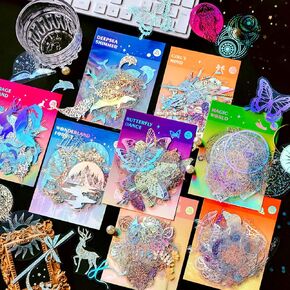 Aromoty Gold foil Magic Holographic Stickers Set 180pcs 4 Themes Resin Transparent Waterproof Stickers,Butterfly,Flower Vintage Scrapbook Junk Bullet Journals Laptop,Water Bottles Decor in Kuwait