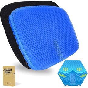 وسادة مقعد جل مع غطاءين، وسادة مقعد جل تبريد، وسادة مقعد سميكة كبيرة قابلة للتنفس، مناسبة لكرسي المكتب المنزلي والسيارة والكرسي المتحرك والرحلات الطويلة وألم عرق النسا (17 بوصة × 16 بوصة × 1.2 بوصة) in Kuwait