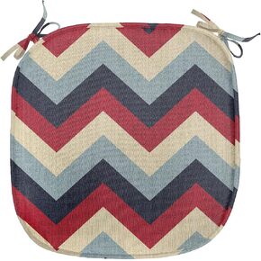 Ambesonne Chevron Chair Seating Cushion Set of 4, Triangle Abstract Geometrical Detailed Retro Vintage Image, Anti-Slip Seat Padding for Kitchen & Patio, 16"x16", Pale Blue Navy Blue in Saudi Arabia