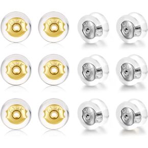 DELECOE Silicone Earring Backs for Studs Droopy Ears Hoops Wires,Locking Secure Earring Backs for Heavy Earring,No-Irritate Hypoallergenice Soft Clear Earring Backs for Women Men(6Gold+6White Gold)