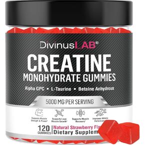 Creatine Monohydrate Gummies 5g for Men & Women, with Taurine & Methyl B-12 - Vegan, Gluten-Free, Non-GMO Chewables for Energy, Strength, and Endurance - Plant-Powered Muscle Support, 120 Count