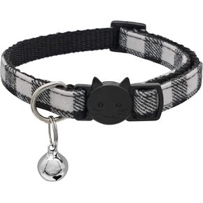 MJIYA Cat Collar with Bell, Breakaway Grid Collar with Plastic Buckle, Light Adjustable, Nylon, Kitty Collars