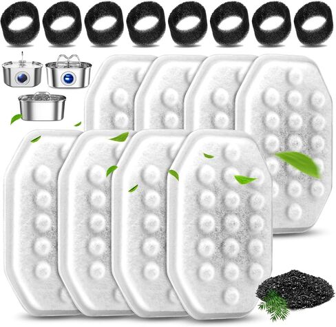 8 Pack Cat Water Fountain Filters with 8 Pack Pre-Filter Sponges Set for 3.2L/108oz Pet Cat Water Fountain, Pet Fountain Filter Replacement in Saudi Arabia