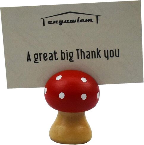 Enyuwlcm Wood Memo Holder Stand Suitable for Single Photo Picture Note Cute Mushroom Card Holder Office Home Decoration Brown and Red 2 Packs in Kuwait