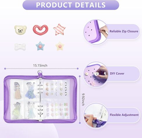 ألبوم تجميع كتب تخزين الملصقات القابل لإعادة الاستخدام للبالغين مع ورق تحرير فارغ وجيب وحليات DIY، ألبوم مجلد ملصقات بتصميم سحاب لتجميع الملصقات (أرجواني) in Kuwait