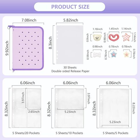 ألبوم تجميع كتب تخزين الملصقات القابل لإعادة الاستخدام للبالغين مع ورق تحرير فارغ وجيب وحليات DIY، ألبوم مجلد ملصقات بتصميم سحاب لتجميع الملصقات (أرجواني) in Kuwait