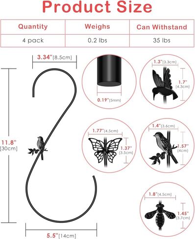 PACETAP Bird Feeders Hanger 12-Inch, 2PCS Metal Hummingbird Feeder Hook, Heavy Duty Plant Hangers Outdoor for Hanging Plants, Bird Feeder, Wind Chimes, Christmas Ornaments and More (Black) in Saudi Arabia