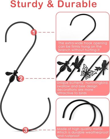 PACETAP Bird Feeders Hanger 12-Inch, 2PCS Metal Hummingbird Feeder Hook, Heavy Duty Plant Hangers Outdoor for Hanging Plants, Bird Feeder, Wind Chimes, Christmas Ornaments and More (Black) in Saudi Arabia