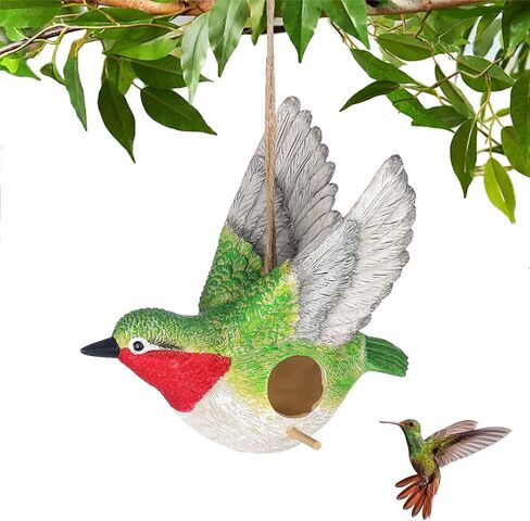 BAYN Bird House for Outside, Hanging Handcrafted Hammock Gnome Resin Outdoor birdhouses Humming Bird, Bluebird, Wren, Camper Hanging Houses nest cage in Saudi Arabia