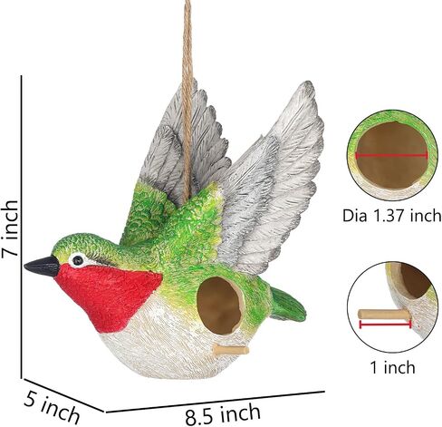 BAYN Bird House for Outside, Hanging Handcrafted Hammock Gnome Resin Outdoor birdhouses Humming Bird, Bluebird, Wren, Camper Hanging Houses nest cage in Saudi Arabia