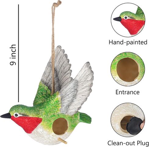 BAYN Bird House for Outside, Hanging Handcrafted Hammock Gnome Resin Outdoor birdhouses Humming Bird, Bluebird, Wren, Camper Hanging Houses nest cage in Saudi Arabia