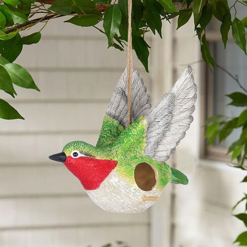 BAYN Bird House for Outside, Hanging Handcrafted Hammock Gnome Resin Outdoor birdhouses Humming Bird, Bluebird, Wren, Camper Hanging Houses nest cage in Saudi Arabia