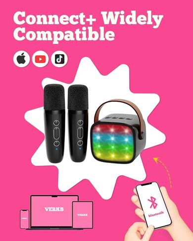 Kids Karaoke Machine, Kids Toys Birthday Gift for Girls, Mini Portable Bluetooth Speaker with 2 Wireless Microphone for Girl 5,6,7,8,10+Year Old(Pink) in Saudi Arabia