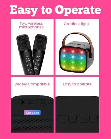 Kids Karaoke Machine, Kids Toys Birthday Gift for Girls, Mini Portable Bluetooth Speaker with 2 Wireless Microphone for Girl 5,6,7,8,10+Year Old(Pink) in Saudi Arabia