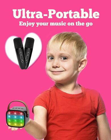 Kids Karaoke Machine, Kids Toys Birthday Gift for Girls, Mini Portable Bluetooth Speaker with 2 Wireless Microphone for Girl 5,6,7,8,10+Year Old(Pink) in Saudi Arabia
