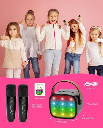 Kids Karaoke Machine, Kids Toys Birthday Gift for Girls, Mini Portable Bluetooth Speaker with 2 Wireless Microphone for Girl 5,6,7,8,10+Year Old(Pink) in Saudi Arabia