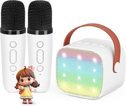 Kids Karaoke Machine, Kids Toys Birthday Gift for Girls, Mini Portable Bluetooth Speaker with 2 Wireless Microphone for Girl 5,6,7,8,10+Year Old(Pink) in Saudi Arabia