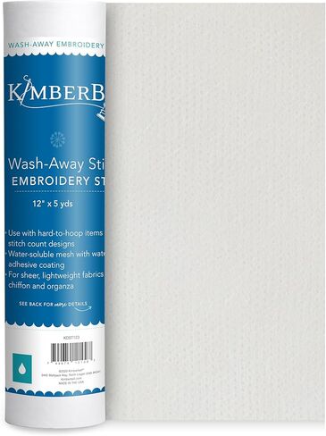مثبت Kimberbell Wash Away - مثبت الغسيل للتطريز، مثبت خلفي لزج للتطريز الآلي، مثبت قابل للذوبان في الماء للتطريز، لفة يارد 20 بوصة × 5 بوصة، بدون بقايا in Kuwait