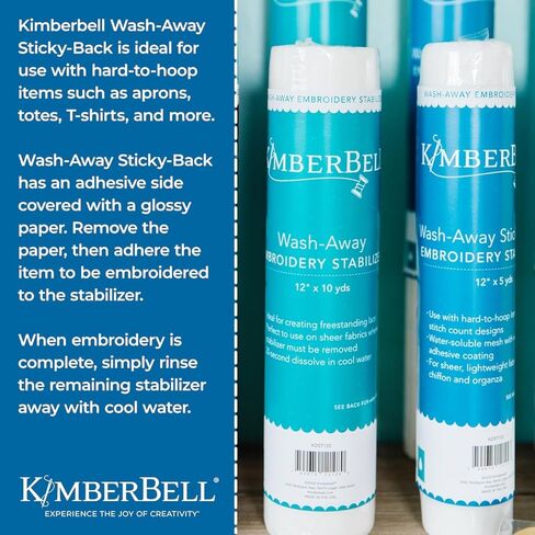 مثبت Kimberbell Wash Away - مثبت الغسيل للتطريز، مثبت خلفي لزج للتطريز الآلي، مثبت قابل للذوبان في الماء للتطريز، لفة يارد 20 بوصة × 5 بوصة، بدون بقايا in Kuwait