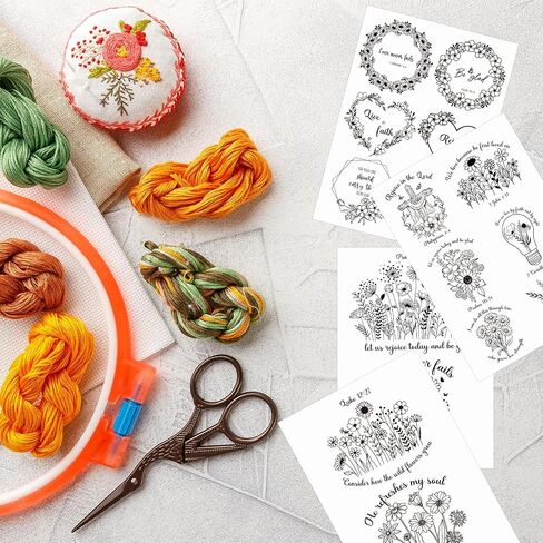 Rngmsi Water Soluble Embroidery Patterns - 4 Sheets Bible Flower Designs Stick and Stitch Embroidery Paper Wash Away 16 Pcs Christian Embroidery Transfer Patterns Stabilizers for Hand Sewing in Kuwait