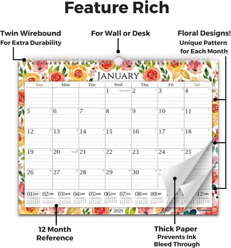 CRANBURY Large 12x15 Wall Calendar 2026, Use Nov 2025 to Dec 2026, Big 12 x 15 Hanging Wall Calendar, Gorgeous Monthly Floral Designs, Includes Planning Stickers in Saudi Arabia