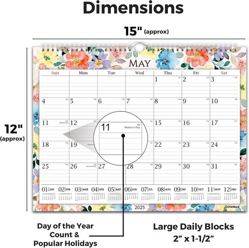 CRANBURY Large 12x15 Wall Calendar 2026, Use Nov 2025 to Dec 2026, Big 12 x 15 Hanging Wall Calendar, Gorgeous Monthly Floral Designs, Includes Planning Stickers in Saudi Arabia