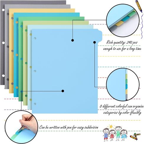 Harloon 240 Pcs 30 Sets 3 Ring Binder Dividers with 8 Tab 8.5 x 11 Inch Blank Binder Dividers 3 Hole Punch Dividers Sets 230 GSM Heavyweight Paper Binder for School Office Home Class (Colorful) in Saudi Arabia