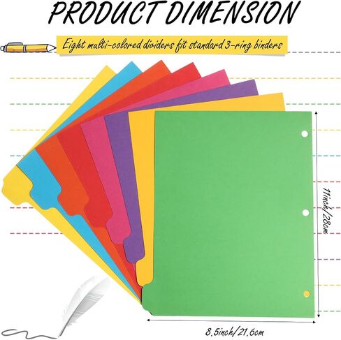 Harloon 240 Pcs 30 Sets 3 Ring Binder Dividers with 8 Tab 8.5 x 11 Inch Blank Binder Dividers 3 Hole Punch Dividers Sets 230 GSM Heavyweight Paper Binder for School Office Home Class (Colorful) in Saudi Arabia
