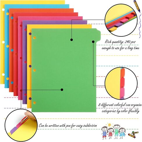 Harloon 240 Pcs 30 Sets 3 Ring Binder Dividers with 8 Tab 8.5 x 11 Inch Blank Binder Dividers 3 Hole Punch Dividers Sets 230 GSM Heavyweight Paper Binder for School Office Home Class (Colorful) in Saudi Arabia