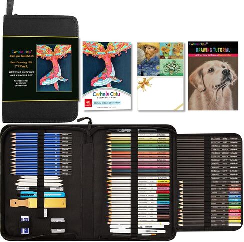 77 Pack Drawing Set Art Supplies,Drawing Supplies with 3-Color Sketch Book, Colored, Graphite, Charcoal, Watercolor&Metallic Pencil, Art Set For Girls Boys Kids Teen ages Beginner in Saudi Arabia
