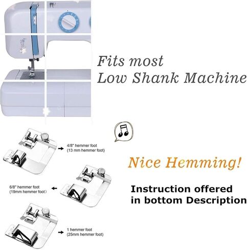 Windman 3 Sizes Wide Rolled Hem Pressure Foot Sewing Machine Presser Foot Hemmer Foot Set 1/2 Inch, 3/4 Inch, 1 Inch Low Shank Sewing Machine Presser Foot for Brother Singer in Kuwait