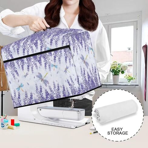 أغطية حماية بديلة لآلة الخياطة ZDCUSTOM Lavender Dragonfly، غطاء غبار لآلة الخياطة مع جيب تخزين أمامي in Kuwait