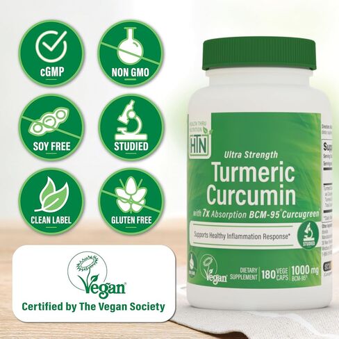 Health Thru Nutrition Turmeric Curcumin Complex 500mg | as BCM-95 Curcugreen Clinically Studied | Vegan Certified | (NON-GMO and Hypoallergenic (pack of 60) in Kuwait