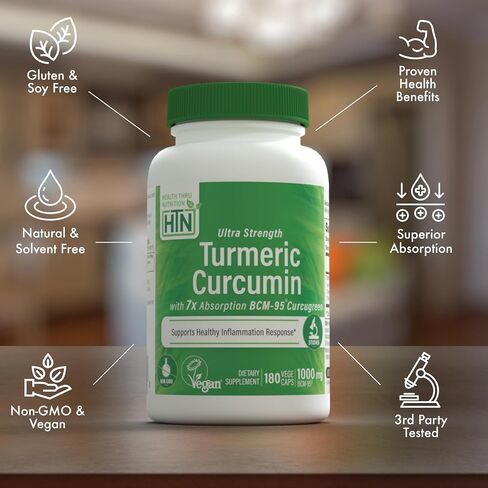 Health Thru Nutrition Turmeric Curcumin Complex 500mg | as BCM-95 Curcugreen Clinically Studied | Vegan Certified | (NON-GMO and Hypoallergenic (pack of 60) in Kuwait