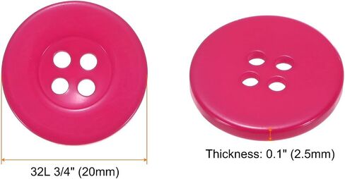 HARFINGTON 10pcs 32L Sewing Buttons 3/4"(20mm) Resin Round Flat 4-Hole Craft Replacement Buttons for Sewing Shirt Clothing and DIY, Rose Red in Saudi Arabia