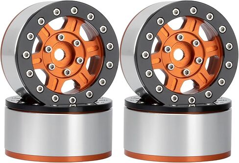 4PCS 1.55 inch Metal Beadlock Wheels Rim Hub RC Aluminum Alloy Wheel Replacement for 1:10 RC Rock Crawler Car for Axial 90069 D90 TF2 Tamiya CC01 MST JIMNY Parts (Black Orange) in Kuwait