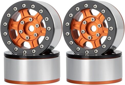 4PCS 1.55 inch Metal Beadlock Wheels Rim Hub RC Aluminum Alloy Wheel Replacement for 1:10 RC Rock Crawler Car for Axial 90069 D90 TF2 Tamiya CC01 MST JIMNY Parts (Black Orange) in Kuwait