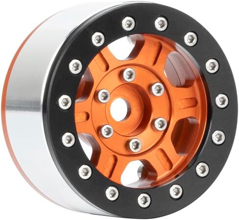 4PCS 1.55 inch Metal Beadlock Wheels Rim Hub RC Aluminum Alloy Wheel Replacement for 1:10 RC Rock Crawler Car for Axial 90069 D90 TF2 Tamiya CC01 MST JIMNY Parts (Black Orange) in Kuwait