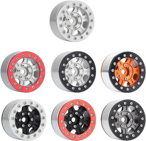 4PCS 1.55 inch Metal Beadlock Wheels Rim Hub RC Aluminum Alloy Wheel Replacement for 1:10 RC Rock Crawler Car for Axial 90069 D90 TF2 Tamiya CC01 MST JIMNY Parts (Black Orange) in Kuwait