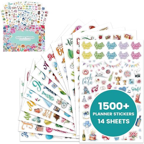 Planner Stickers - 12 Monthly Calendar Stickers for Celebrations, Office Accessories/Planner Stickers for Women, Planner Stickers for Festival Events, Holidays (14 Sheets, 1500+ Stickers Per Pack) in Kuwait