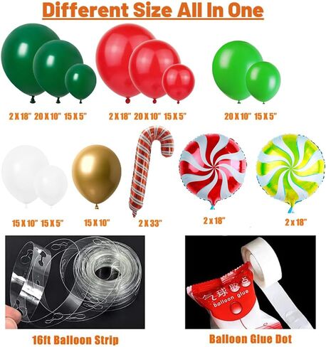 Christmas Balloon Garland Arch Kit 160pcs Red Green Balloons for Candy Merry Christmas Party Friendsmas Santa Claus Birthday Holiday Party Decoration in Kuwait