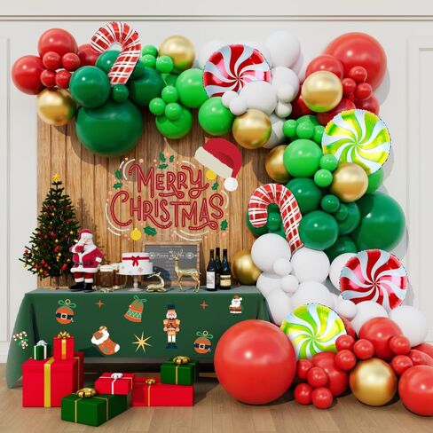 Christmas Balloon Garland Arch Kit 160pcs Red Green Balloons for Candy Merry Christmas Party Friendsmas Santa Claus Birthday Holiday Party Decoration in Kuwait