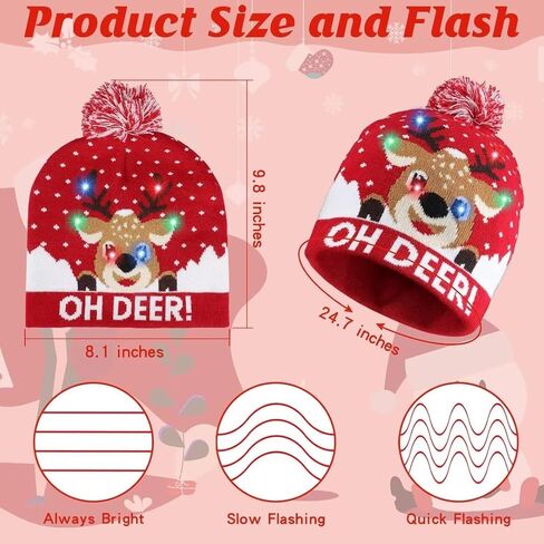 Blowata Christmas Hat Light Up Christmas Knitted Beanie Hat, Cute Cartoon Design Xmas Knit Cap with 6 Colorful LED Lights in Saudi Arabia