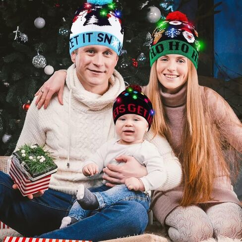 Blowata Christmas Hat Light Up Christmas Knitted Beanie Hat, Cute Cartoon Design Xmas Knit Cap with 6 Colorful LED Lights in Saudi Arabia