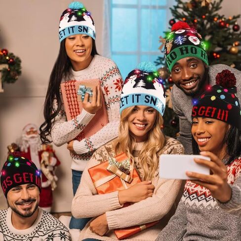 Blowata Christmas Hat Light Up Christmas Knitted Beanie Hat, Cute Cartoon Design Xmas Knit Cap with 6 Colorful LED Lights in Saudi Arabia