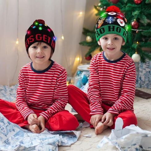 Blowata Christmas Hat Light Up Christmas Knitted Beanie Hat, Cute Cartoon Design Xmas Knit Cap with 6 Colorful LED Lights in Saudi Arabia