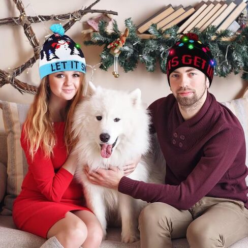 Blowata Christmas Hat Light Up Christmas Knitted Beanie Hat, Cute Cartoon Design Xmas Knit Cap with 6 Colorful LED Lights in Saudi Arabia