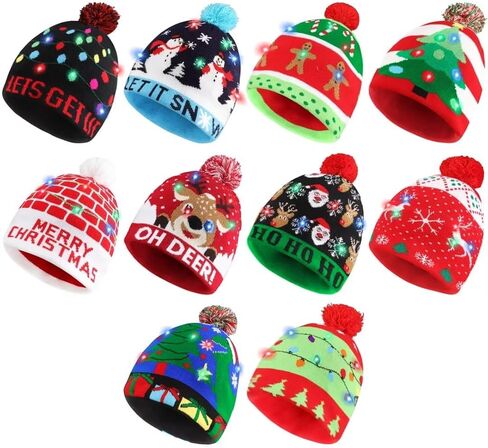 Blowata Christmas Hat Light Up Christmas Knitted Beanie Hat, Cute Cartoon Design Xmas Knit Cap with 6 Colorful LED Lights in Saudi Arabia