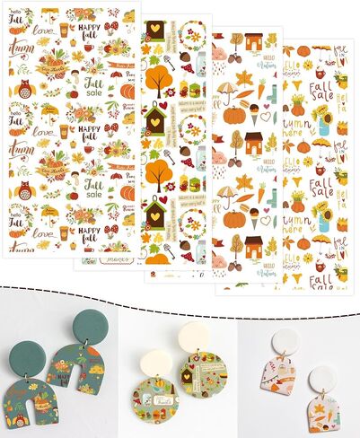 Puocaon Autumn Clay Transfer Paper - Happy Fall Polymer Clay Transfer Paper, Harvest Season Pumpkin Polymer Clay Transfer Sheets for Earrings, Autumn Clay Transfer Sheets for Polymer Clay Jewelry in Saudi Arabia